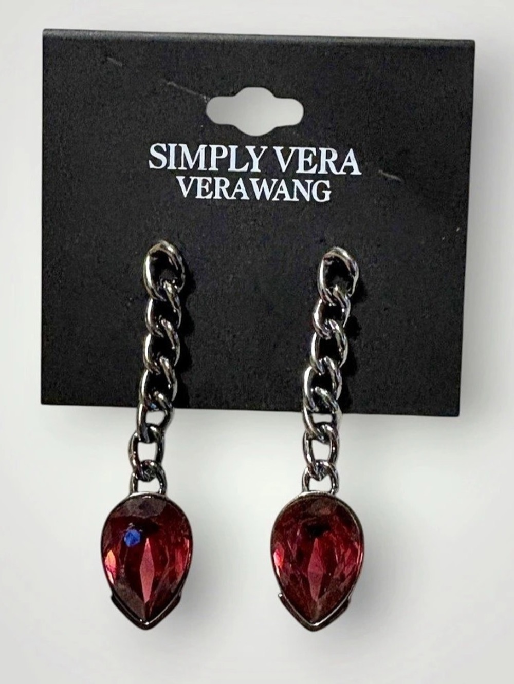 Simply Vera Wang Teardrop Chain Earrings in Red NWT